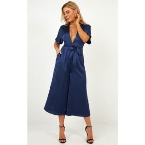 NWT Showpo Navy Satin Jumpsuit
